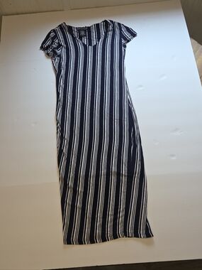 American Dream Navy Striped Midi Dress